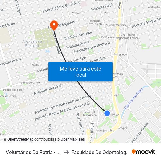 Voluntários Da Patria - Edifício América to Faculdade De Odontologia De Araraquara map