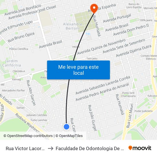 Rua Victor Lacorte, 389 to Faculdade De Odontologia De Araraquara map