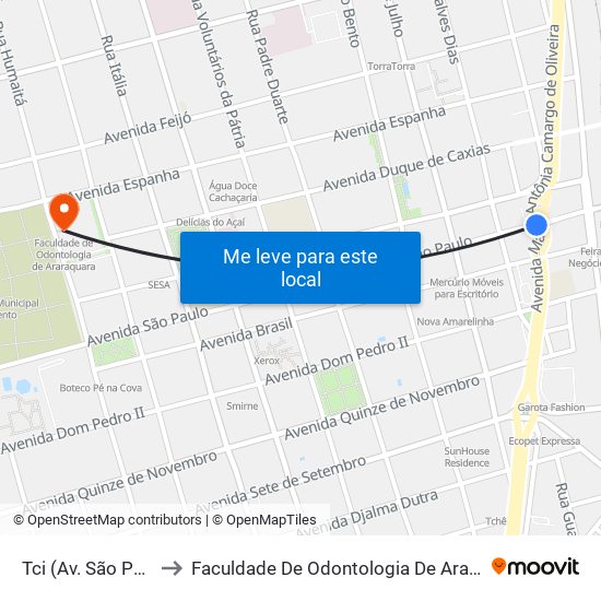 Tci (Av. São Paulo) to Faculdade De Odontologia De Araraquara map