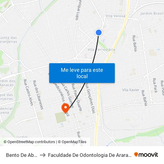 Bento De Abreu to Faculdade De Odontologia De Araraquara map