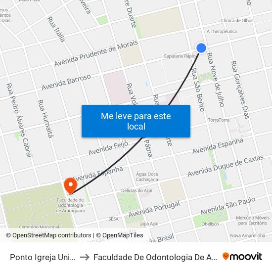 Ponto Igreja Universal to Faculdade De Odontologia De Araraquara map