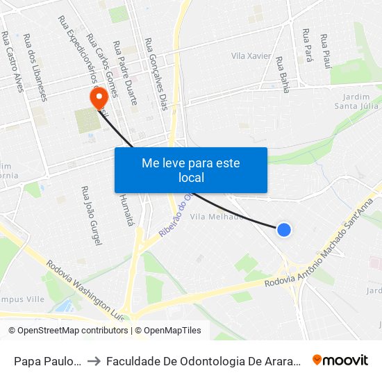 Papa Paulo VI to Faculdade De Odontologia De Araraquara map