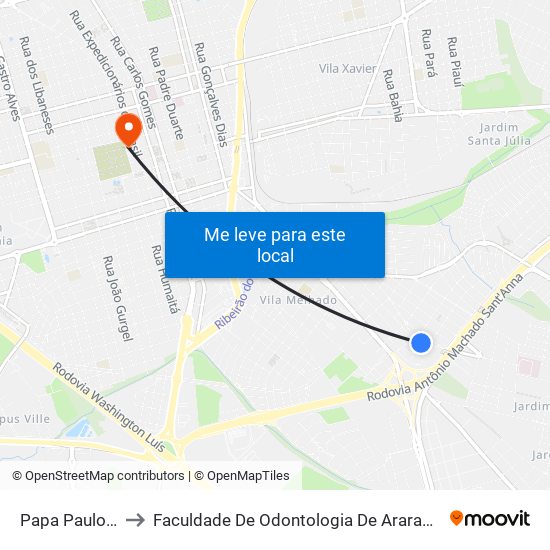 Papa Paulo VI to Faculdade De Odontologia De Araraquara map