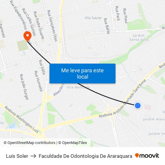 Luís Soler to Faculdade De Odontologia De Araraquara map