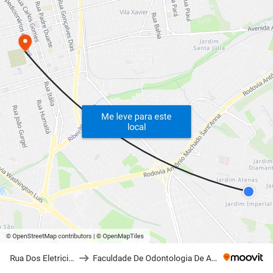 Rua Dos Eletricitários to Faculdade De Odontologia De Araraquara map