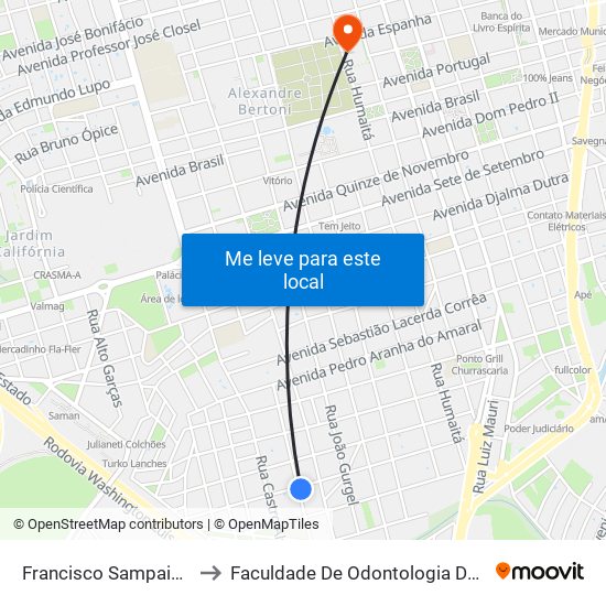 Francisco Sampaio Peixoto to Faculdade De Odontologia De Araraquara map