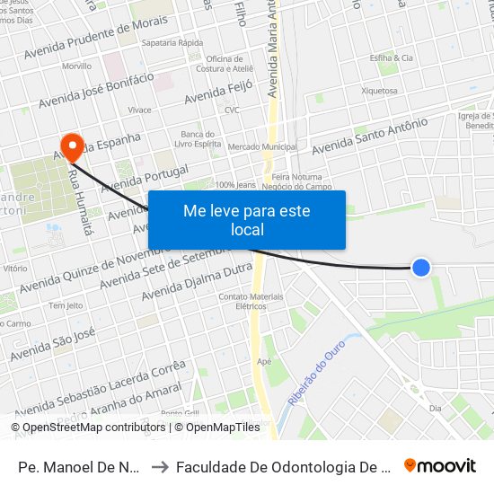 Pe. Manoel De Nobrega to Faculdade De Odontologia De Araraquara map