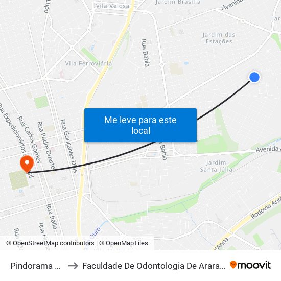 Pindorama 572 to Faculdade De Odontologia De Araraquara map