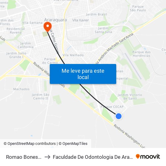 Romao Bones 108 to Faculdade De Odontologia De Araraquara map