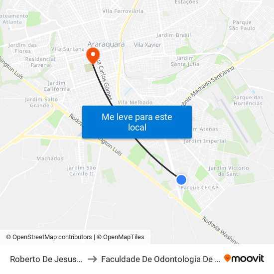 Roberto De Jesus Afonso to Faculdade De Odontologia De Araraquara map