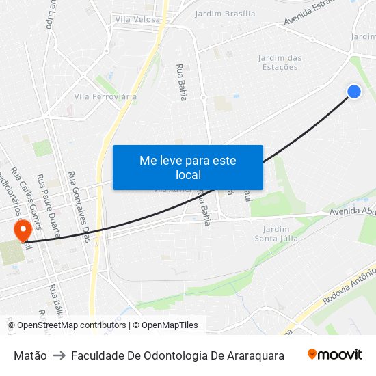 Matão to Faculdade De Odontologia De Araraquara map