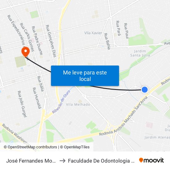 José Fernandes Monteiro Filho to Faculdade De Odontologia De Araraquara map