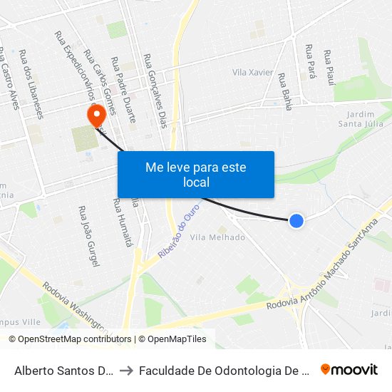 Alberto Santos Dumont to Faculdade De Odontologia De Araraquara map