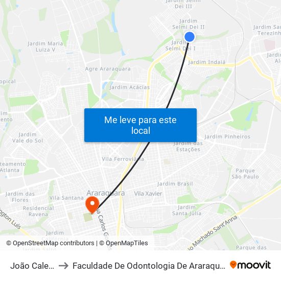 João Calera to Faculdade De Odontologia De Araraquara map