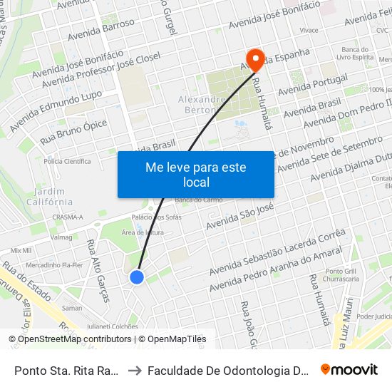 Ponto Sta. Rita Radiadores to Faculdade De Odontologia De Araraquara map