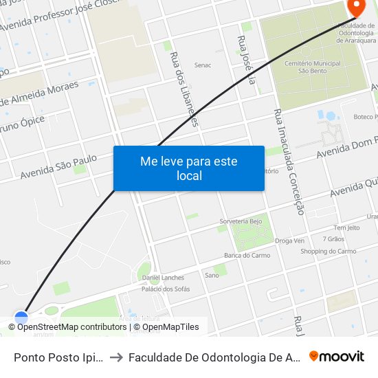 Ponto Posto Ipiranga to Faculdade De Odontologia De Araraquara map