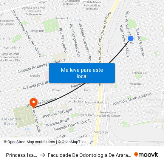 Princesa Isabel to Faculdade De Odontologia De Araraquara map