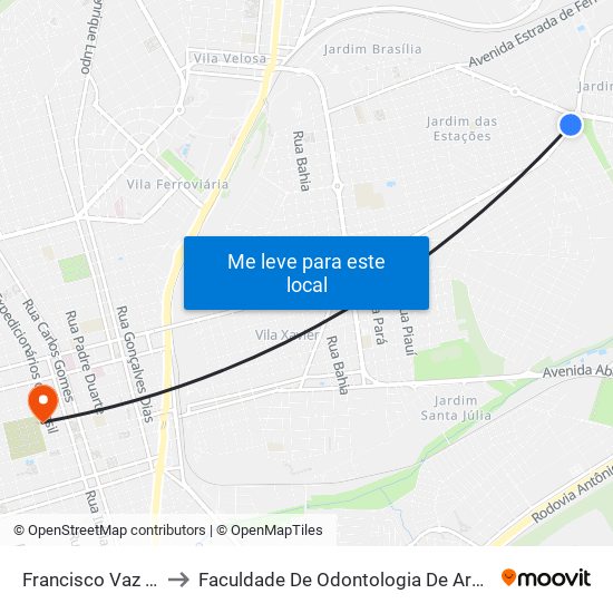 Francisco Vaz Filho to Faculdade De Odontologia De Araraquara map