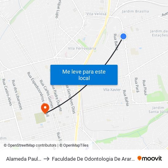 Alameda Paulista to Faculdade De Odontologia De Araraquara map