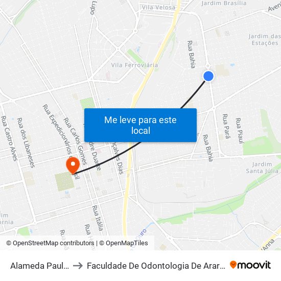 Alameda Paulista to Faculdade De Odontologia De Araraquara map