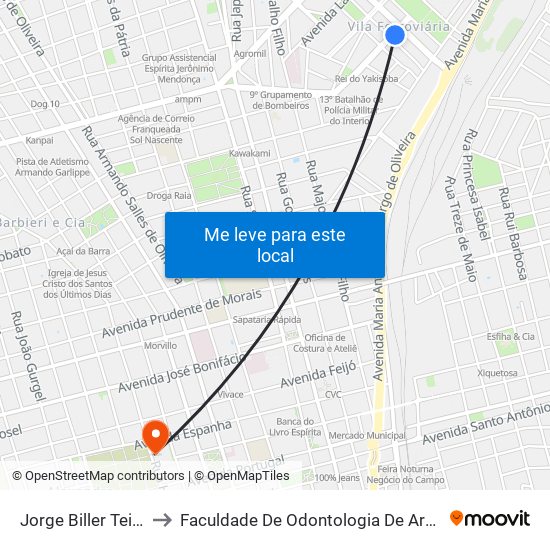 Jorge Biller Teixeira to Faculdade De Odontologia De Araraquara map