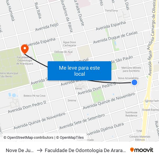 Nove De Julho to Faculdade De Odontologia De Araraquara map