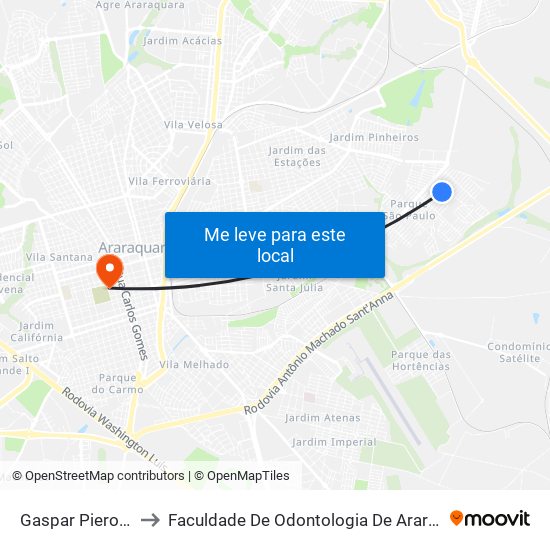 Gaspar Pierobon to Faculdade De Odontologia De Araraquara map