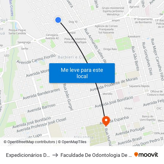 Expedicionários Do Brasil to Faculdade De Odontologia De Araraquara map