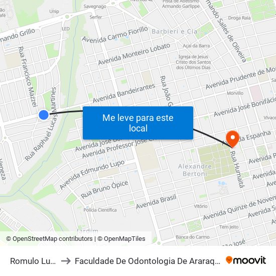 Romulo Lupo to Faculdade De Odontologia De Araraquara map