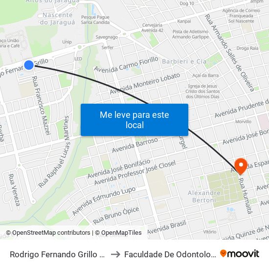 Rodrigo Fernando Grillo - Shopping Jaraguá to Faculdade De Odontologia De Araraquara map