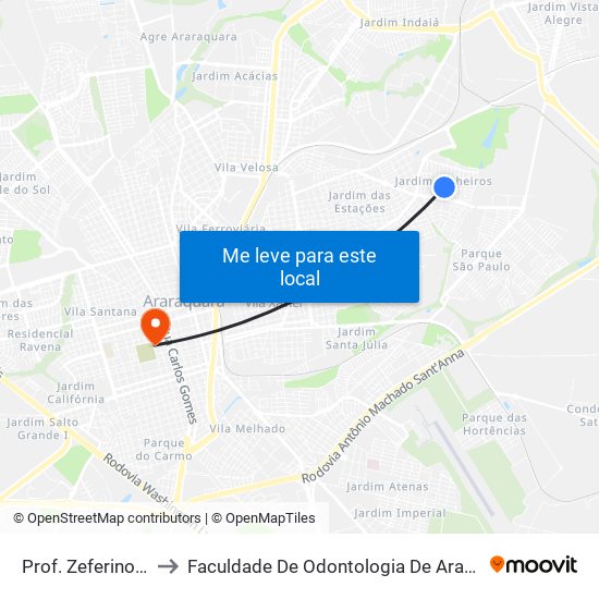 Prof. Zeferino Vaz to Faculdade De Odontologia De Araraquara map