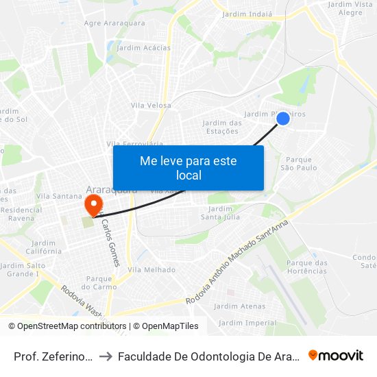 Prof. Zeferino Vaz to Faculdade De Odontologia De Araraquara map