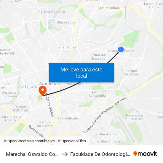 Marechal Oswaldo Cordeiro De Faria to Faculdade De Odontologia De Araraquara map