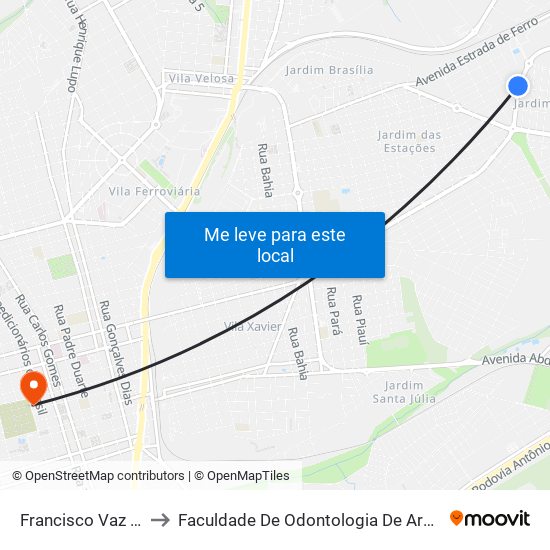 Francisco Vaz Filho to Faculdade De Odontologia De Araraquara map