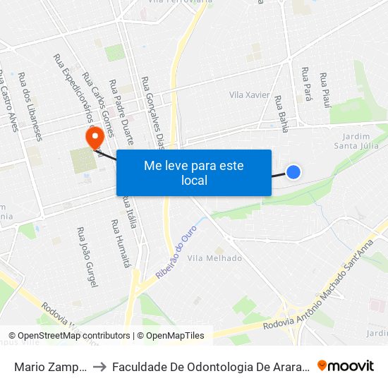 Mario Zampieri to Faculdade De Odontologia De Araraquara map