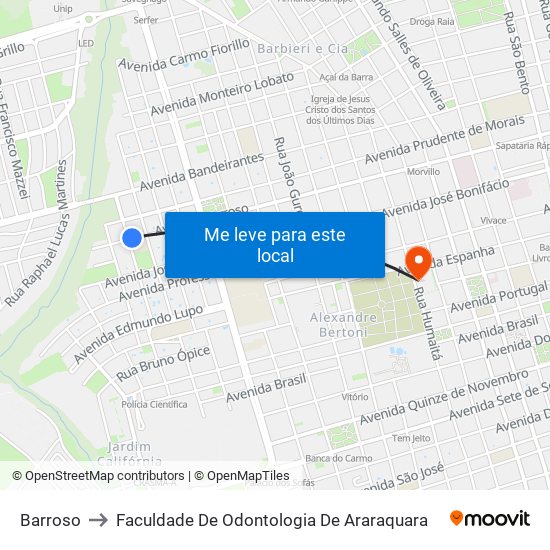 Barroso to Faculdade De Odontologia De Araraquara map