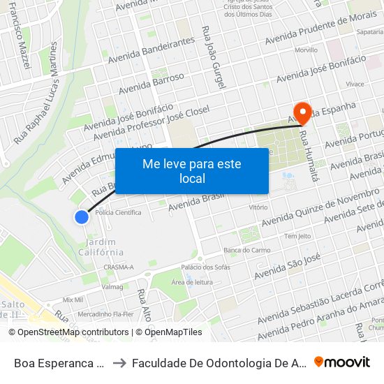 Boa Esperanca Do Sul to Faculdade De Odontologia De Araraquara map