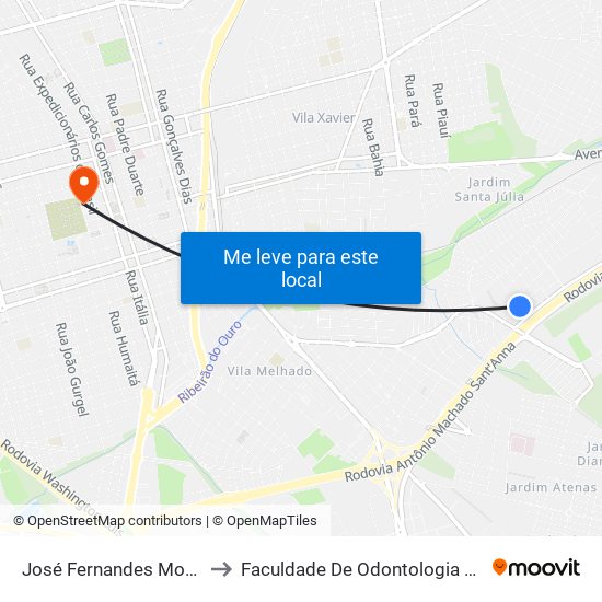José Fernandes Monteiro Filho to Faculdade De Odontologia De Araraquara map