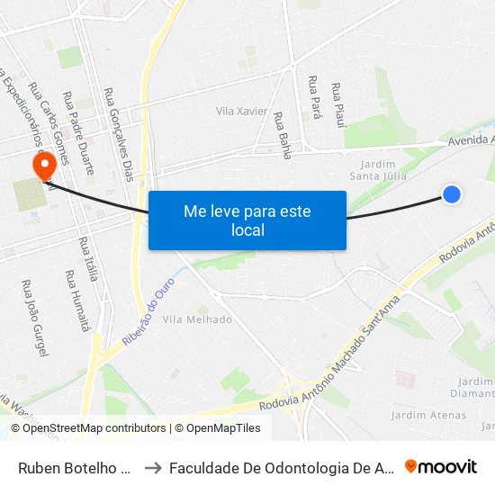Ruben Botelho Falcao to Faculdade De Odontologia De Araraquara map