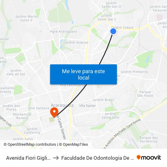 Avenida Fiori Giglioti, 819 to Faculdade De Odontologia De Araraquara map
