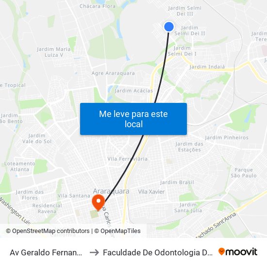 Av Geraldo Fernandes Beata to Faculdade De Odontologia De Araraquara map