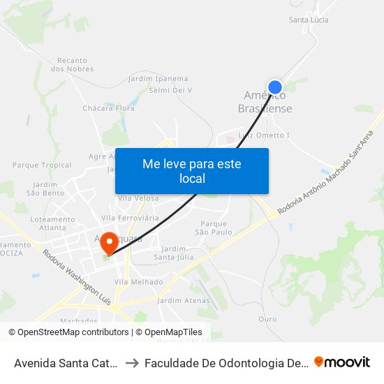 Avenida Santa Catarina, 66 to Faculdade De Odontologia De Araraquara map