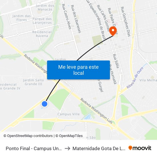 Ponto Final - Campus Unesp to Maternidade Gota De Leite map