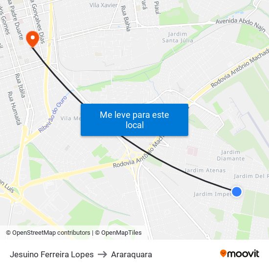 Jesuino Ferreira Lopes to Araraquara map