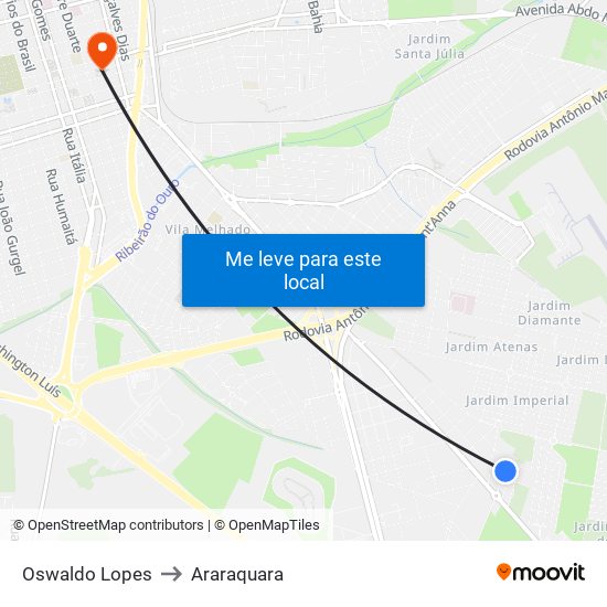 Oswaldo Lopes to Araraquara map