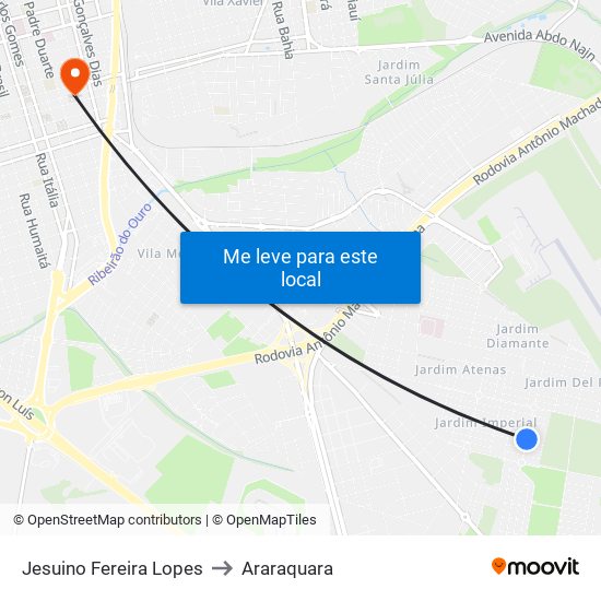 Jesuino Fereira Lopes to Araraquara map