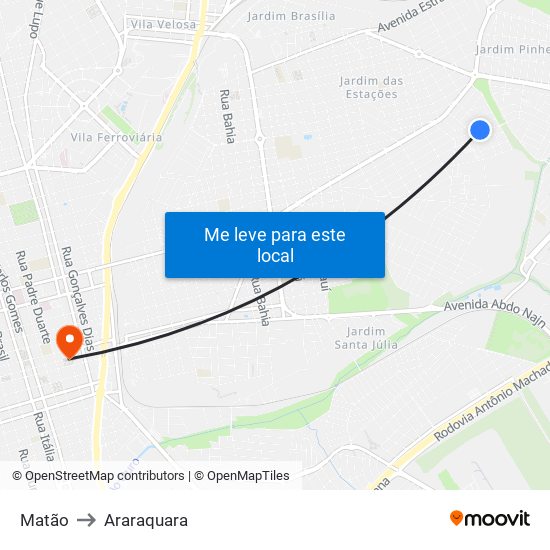 Matão to Araraquara map