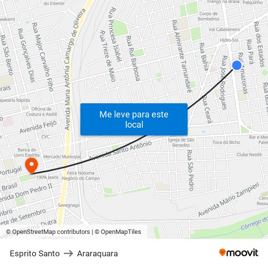 Esprito Santo to Araraquara map