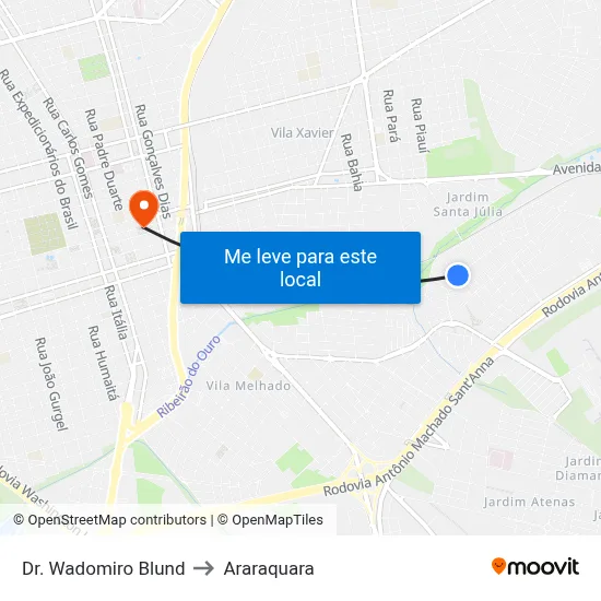 Dr. Wadomiro Blund to Araraquara map