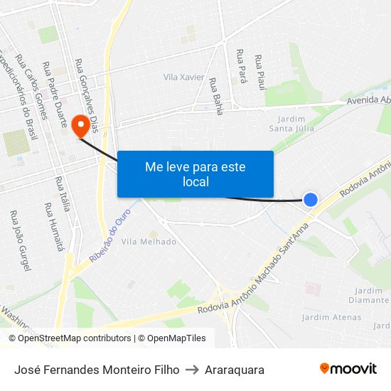 José Fernandes Monteiro Filho to Araraquara map